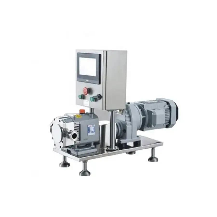 Sanitary pump system featuring a control panel, motor, and pump assembly.