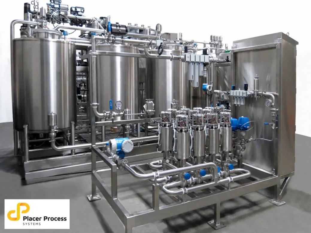 Stainless steel processing equipment arranged for hygienic transfer assessment.